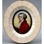 Miniaturbildnis "Wolfgang Amadeus Mozart"auf Elfenbein, im Elfenbeinrahmen, signiert, 15,5 x