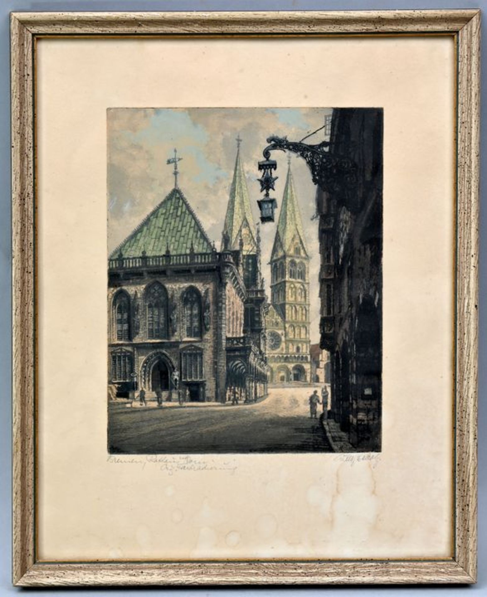 Scholz, Willy. 1899 Heilbronn-1965 MünchenAnsicht von Bremen: Rathaus und Dom. Farbradierung - Bild 2 aus 4