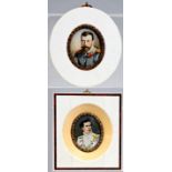 Miniaturbildnisse "König Ludwig II. von Bayern" und "Zar Nikolaus II", 20. Jh.Holzrahmen, ve
