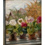 Henckel-Pillnay, MartaDresden, 20. Jh. Blumen am Fenster im Herbst. Öl auf Hartfaser. 1948.