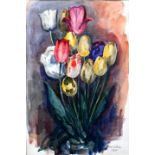 Kotrba, Emil. 1912 Znaim - 1983 Prag.Tulpenstrauß. Aquarell auf genarbtem Papier. 1967. In B