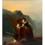 undeutl. sign, Gemälde ''Paar am Kahn'' / unknown, romantic scene, painting