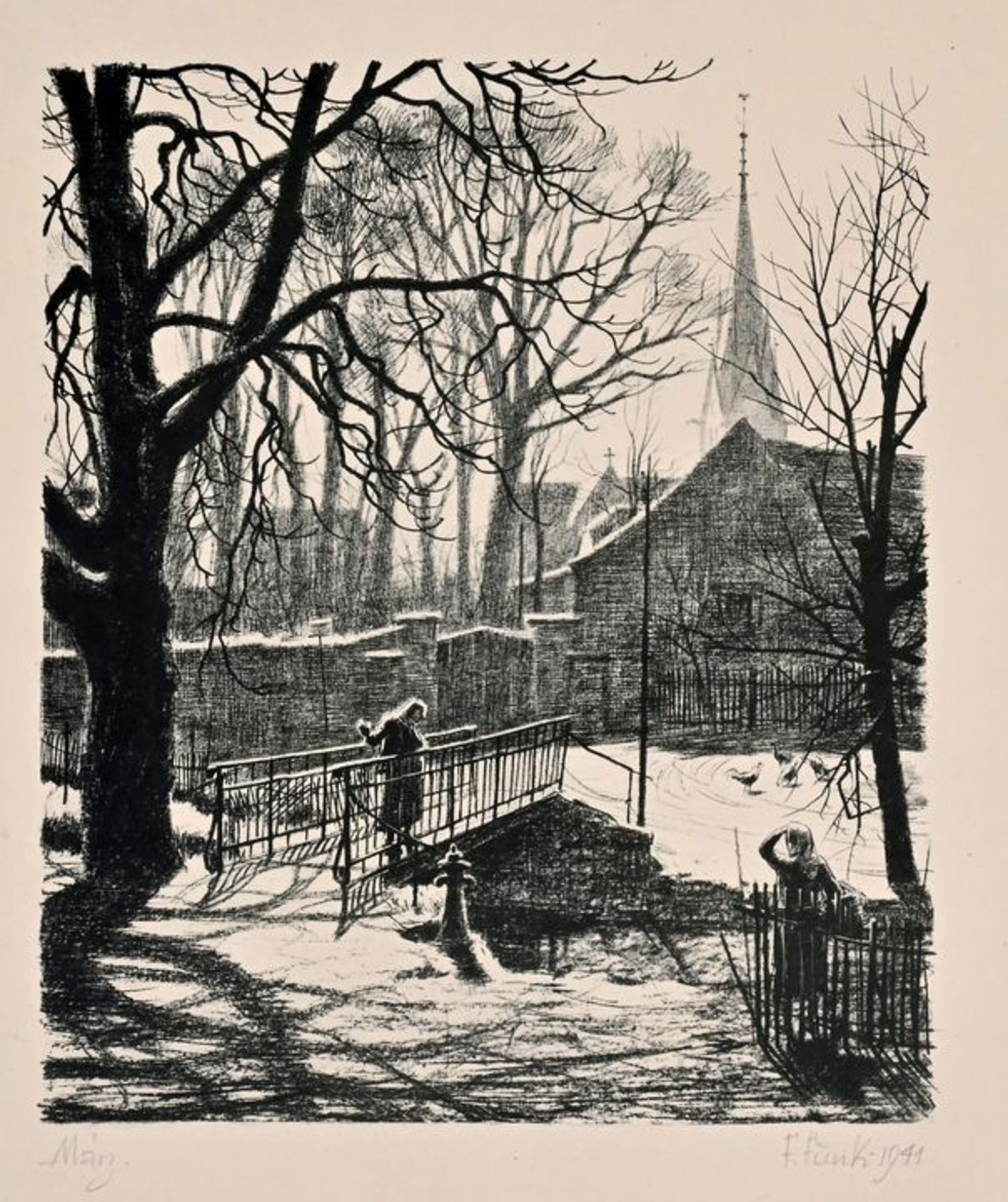 ''Wilsdruff im März'', sig. Felix Funck / Funck, lithograph