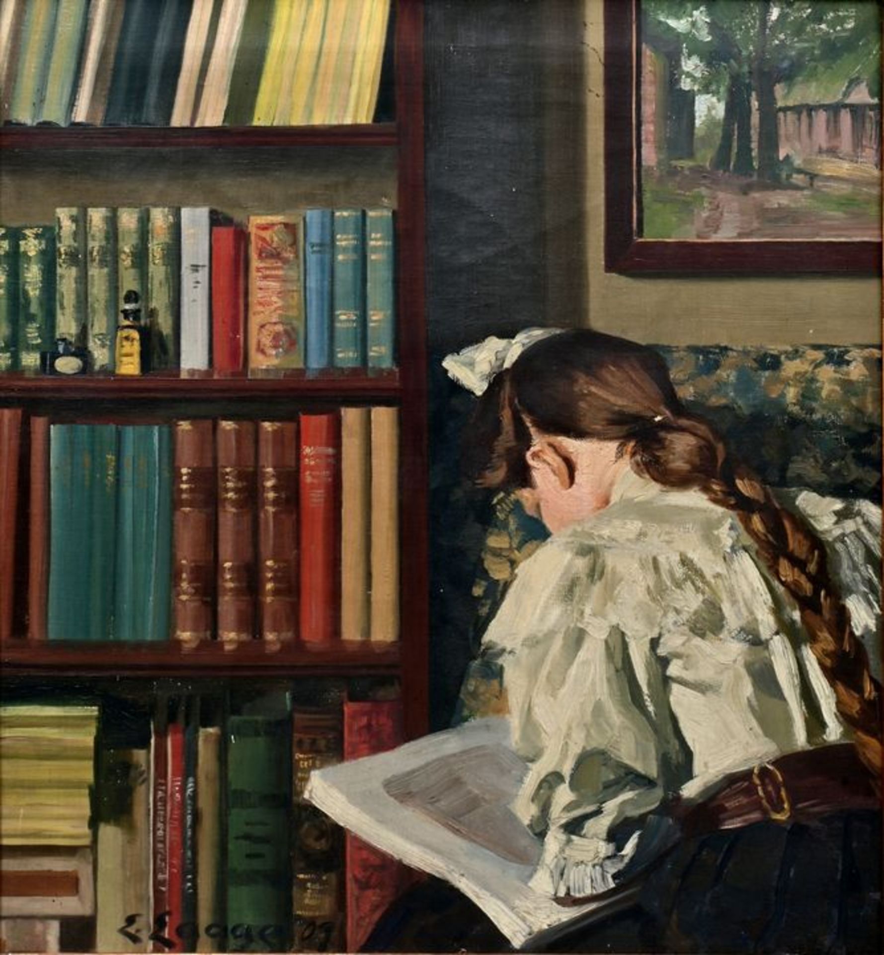 Laage, E., Lesendes Mädchen / Laage, painting, reading girl