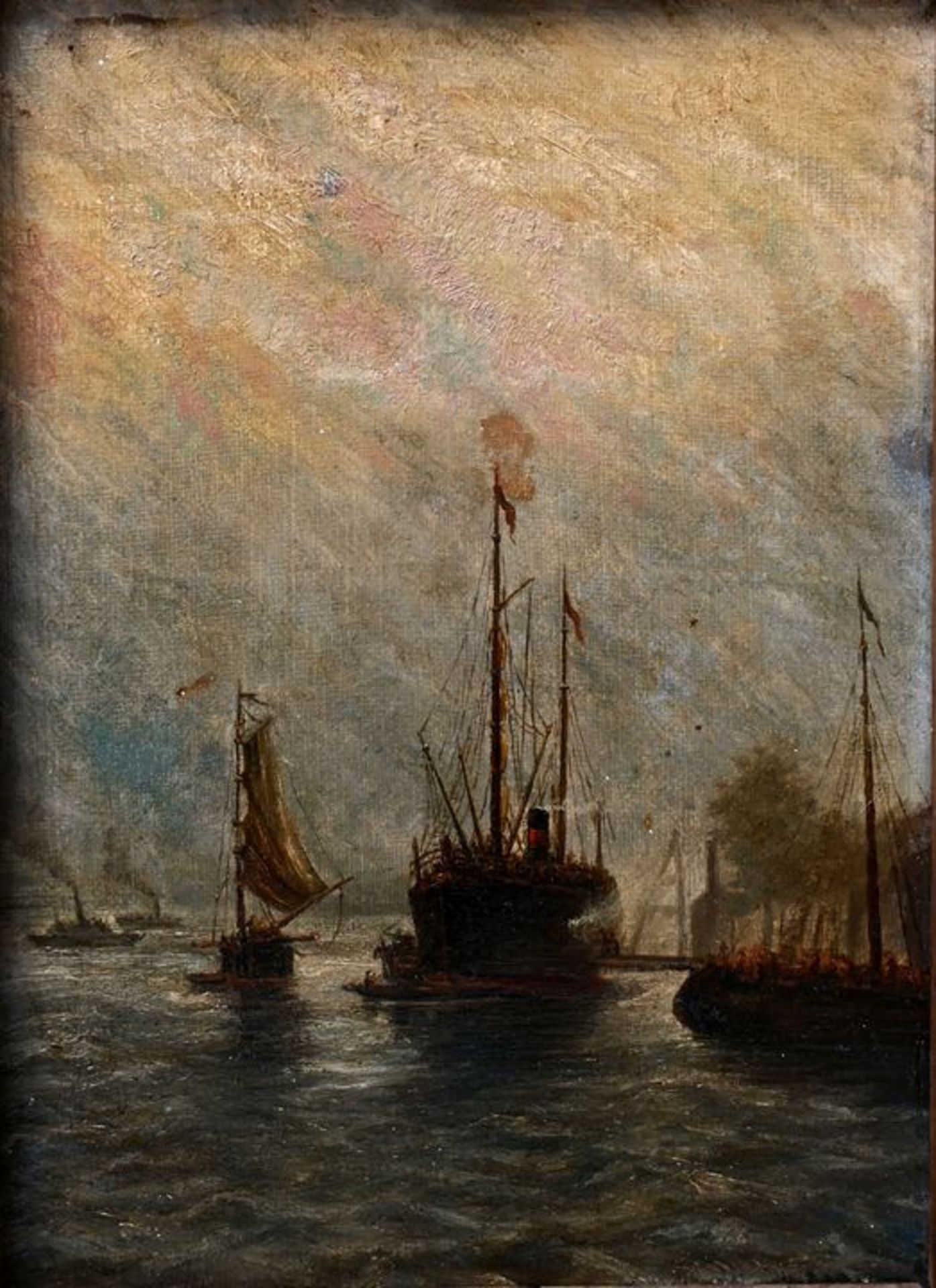 Logan (?) Gemälde, ''Segelschiffe'', gerahmt / Logan, marine painting