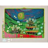 Hundertwasser, Grafik ''Die Häuser hängen unter den Wiesen'' / Hundertwasser, colour serigraph