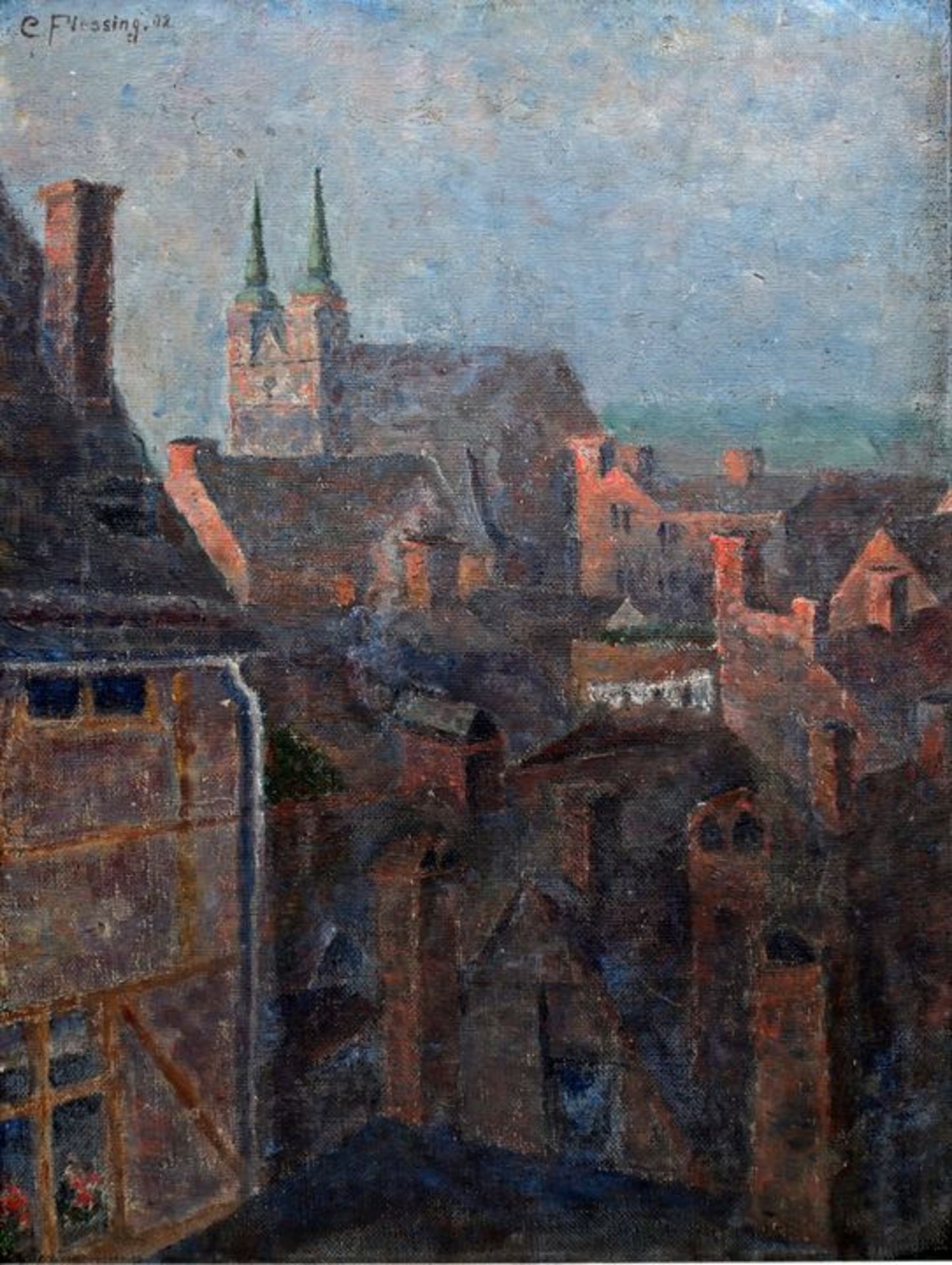 Flessig, Gemälde ''Liegnitz'' / Flessing, painting of a city