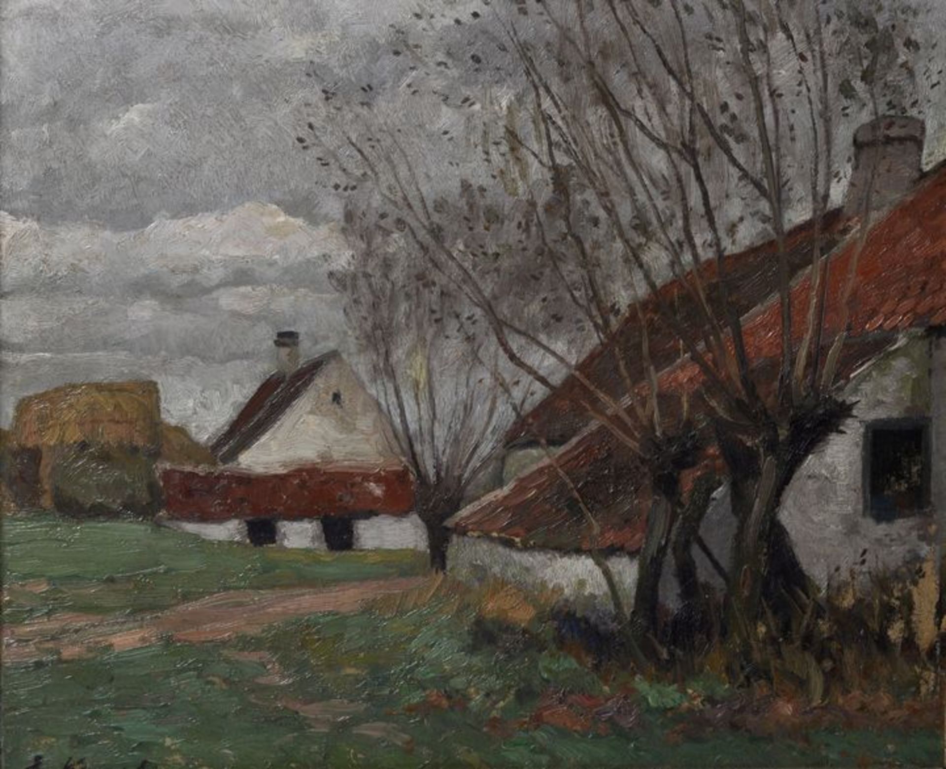 E. Kampf. Gemälde Flämische Landschaft / Kampf, flemish village