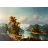 Mühlberger (?) Gemälde ''Alpensee'', signiert / Mühlberg, landscape