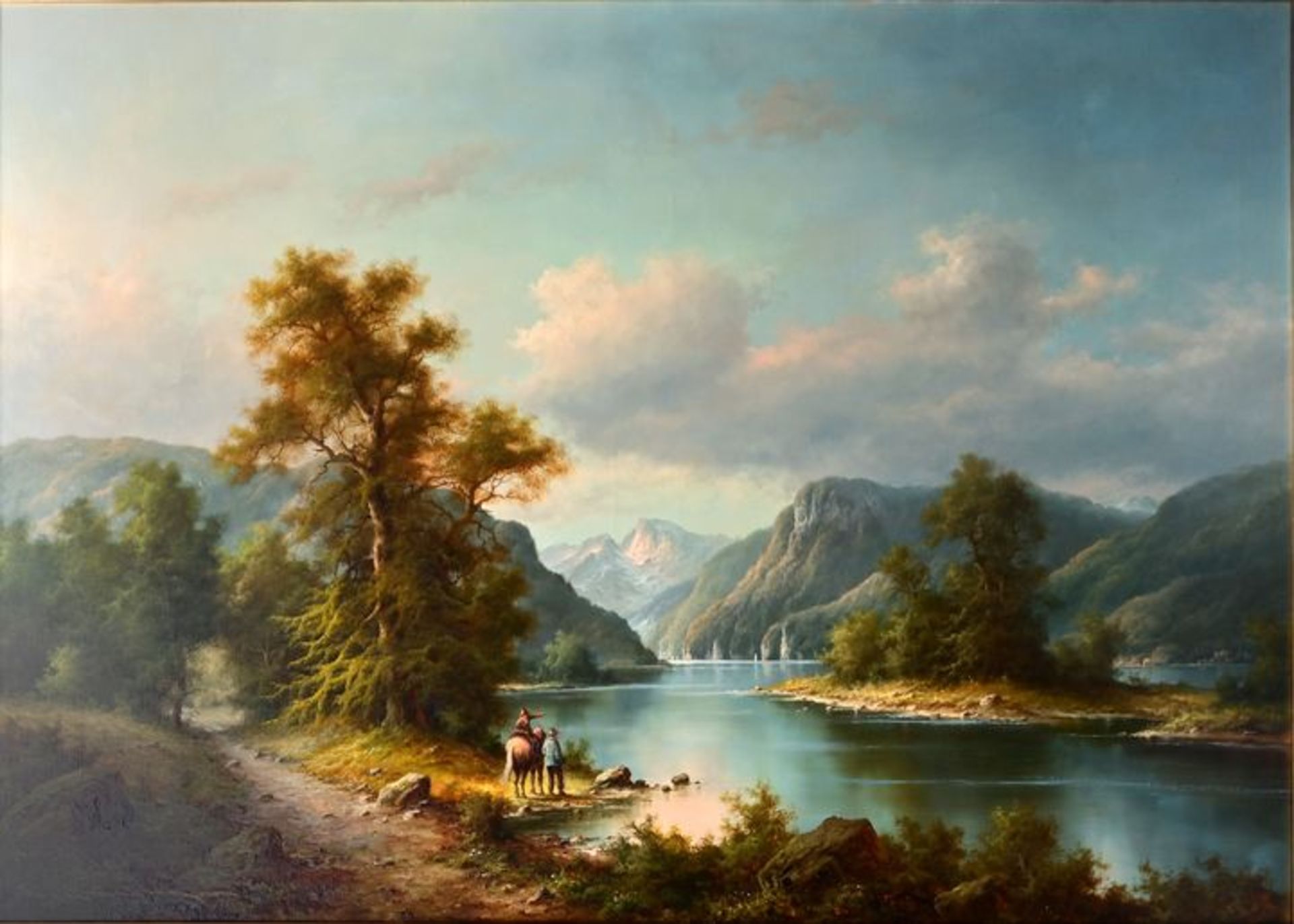 Mühlberger (?) Gemälde ''Alpensee'', signiert / Mühlberg, landscape