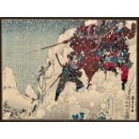 Utagawa Toyonobu Schnee über Sarasara / Colour woodcut