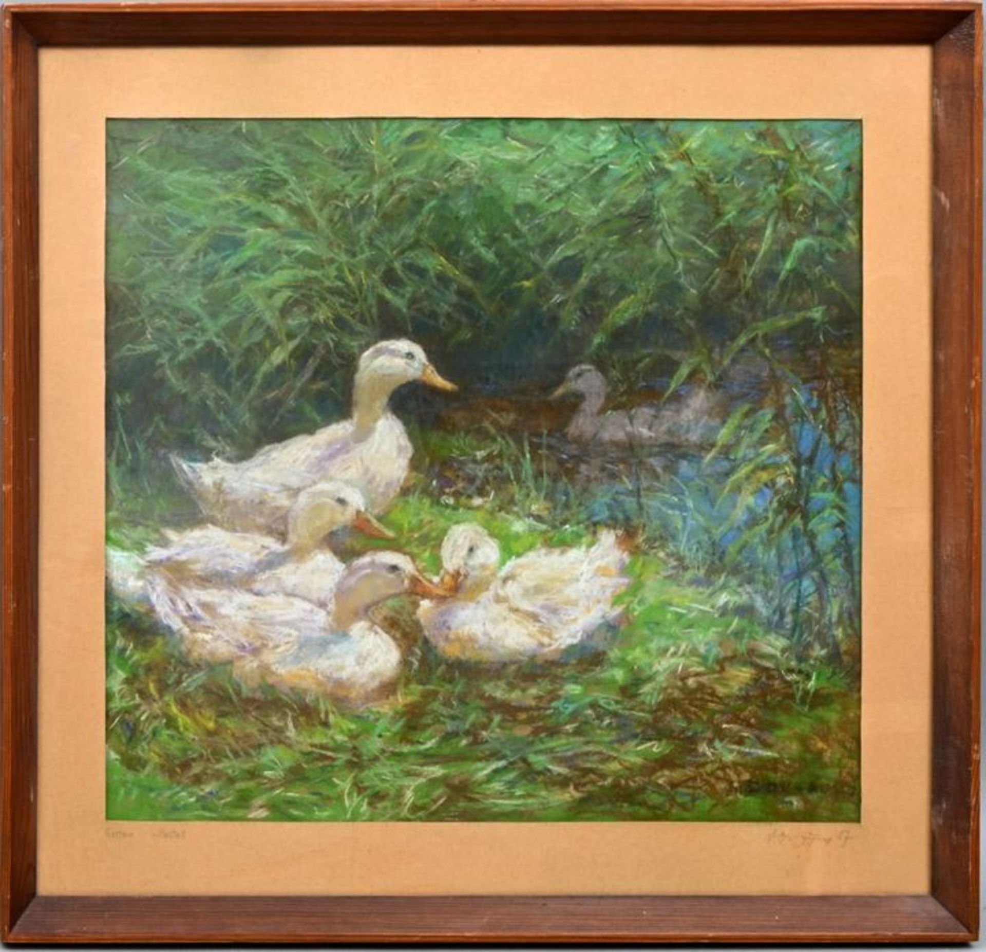 undeutl. sign., Pastell ''Enten'' / Ducks - Image 2 of 5