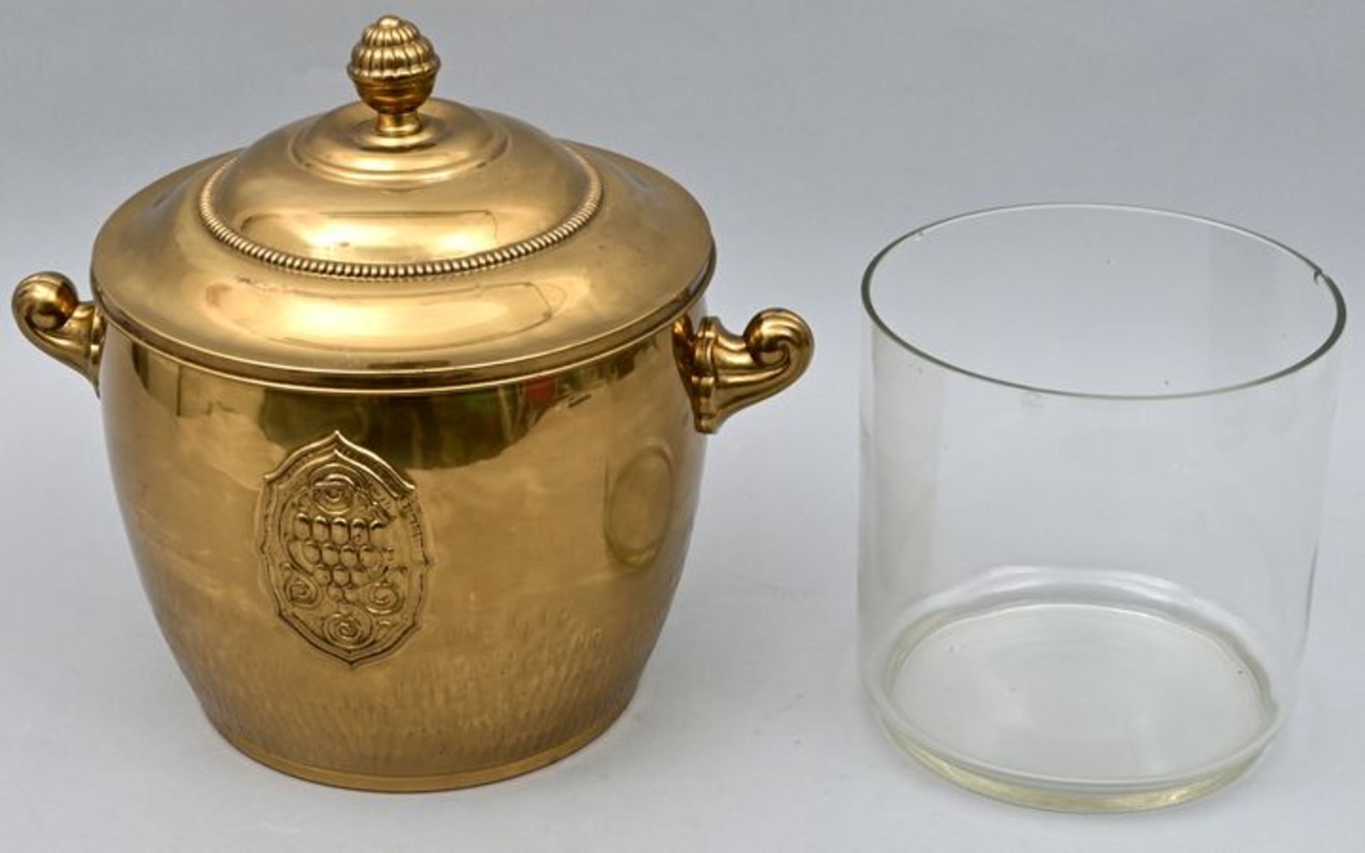 Messingbowle / Brass punch vessel with glass insert - Image 2 of 5