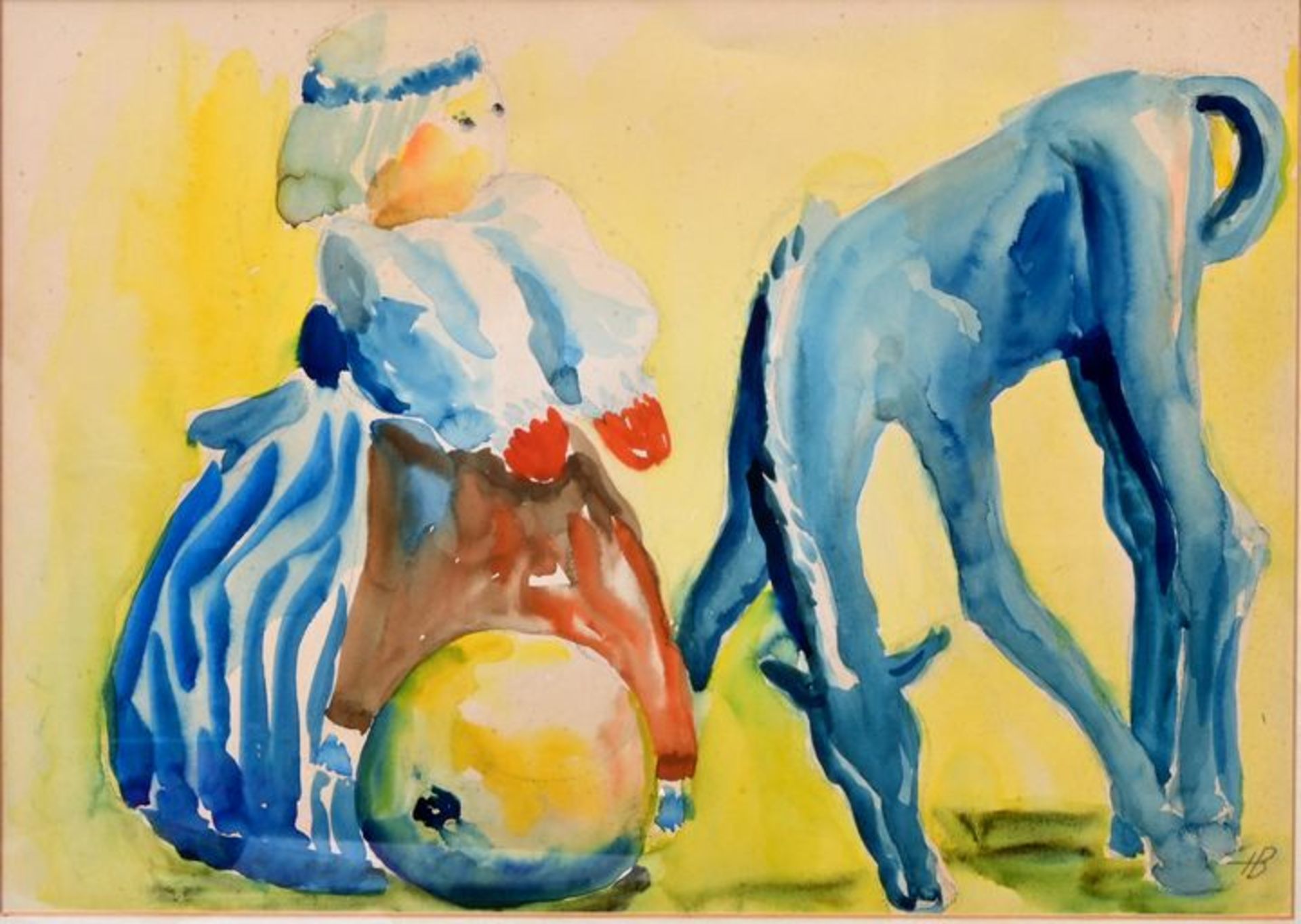 Borchers Heinz Aquarell Pferd mit Puppe / water colour