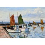 Brehm, Emil Hafenmole mit Segelbooten / painting with boats