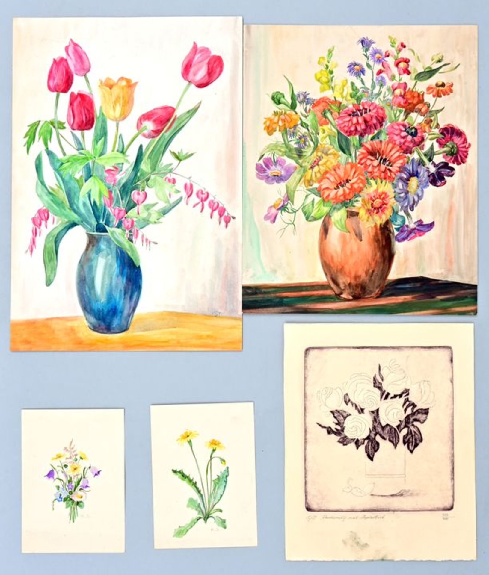 Streichert, K., sieben Blatt Blumenstücke / water colour and etching - Image 3 of 3