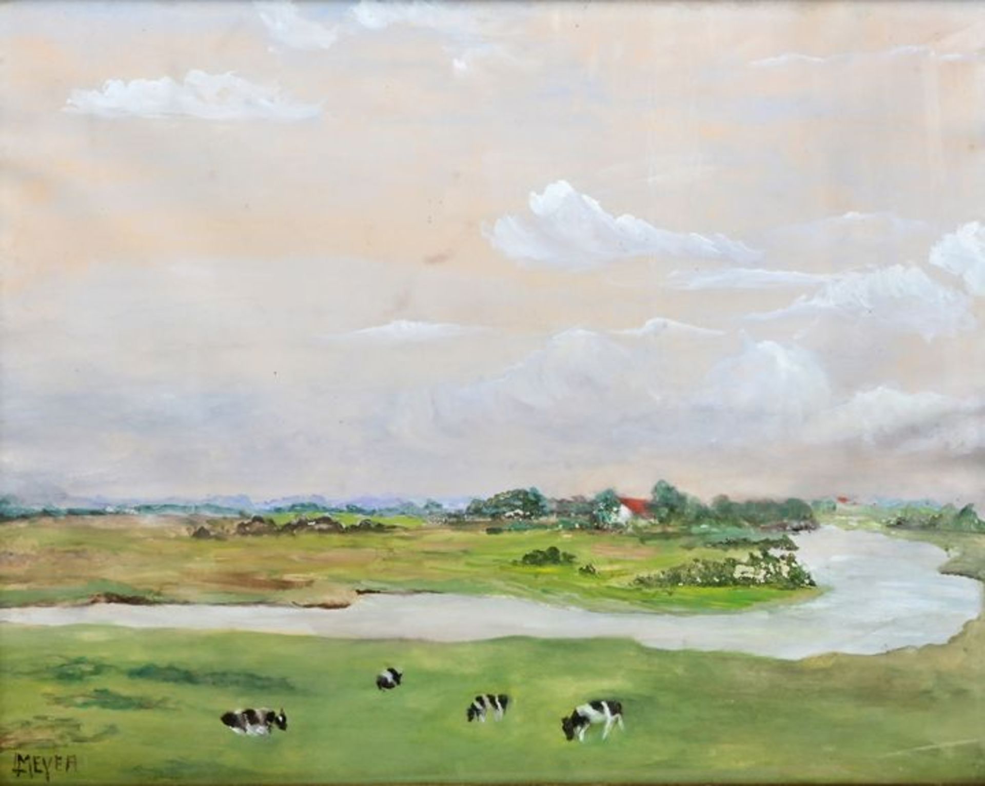 Meyer, L. Vier Kühe / Landscape with cows, Gouache