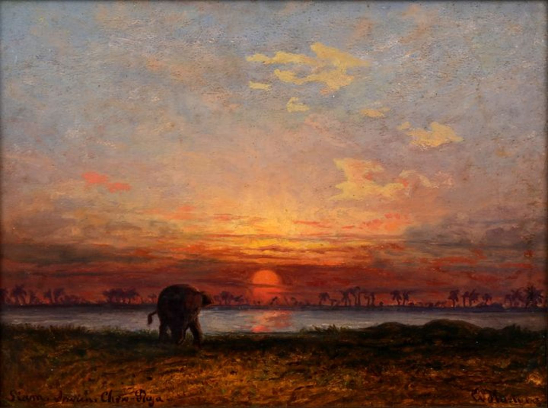 Hartung Eduard nach Hildebrandt Gemälde Siam / Hartung, Sundown in Siam, painting