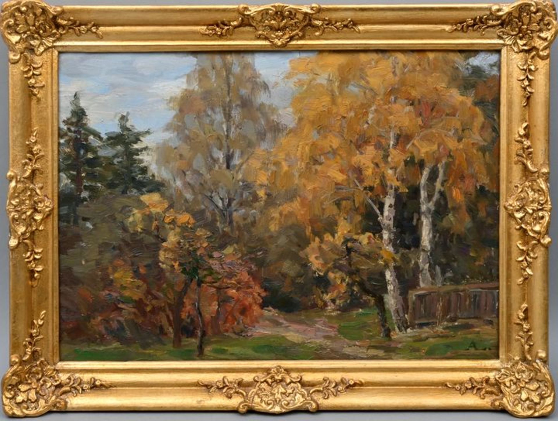 Leonhardi, August, Mein Garten im Herbst Gemälde / landscape painting - Bild 4 aus 5