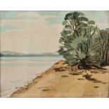 Warmbrodt, Aquarell Seeufer und Baum / water colour, lake shore