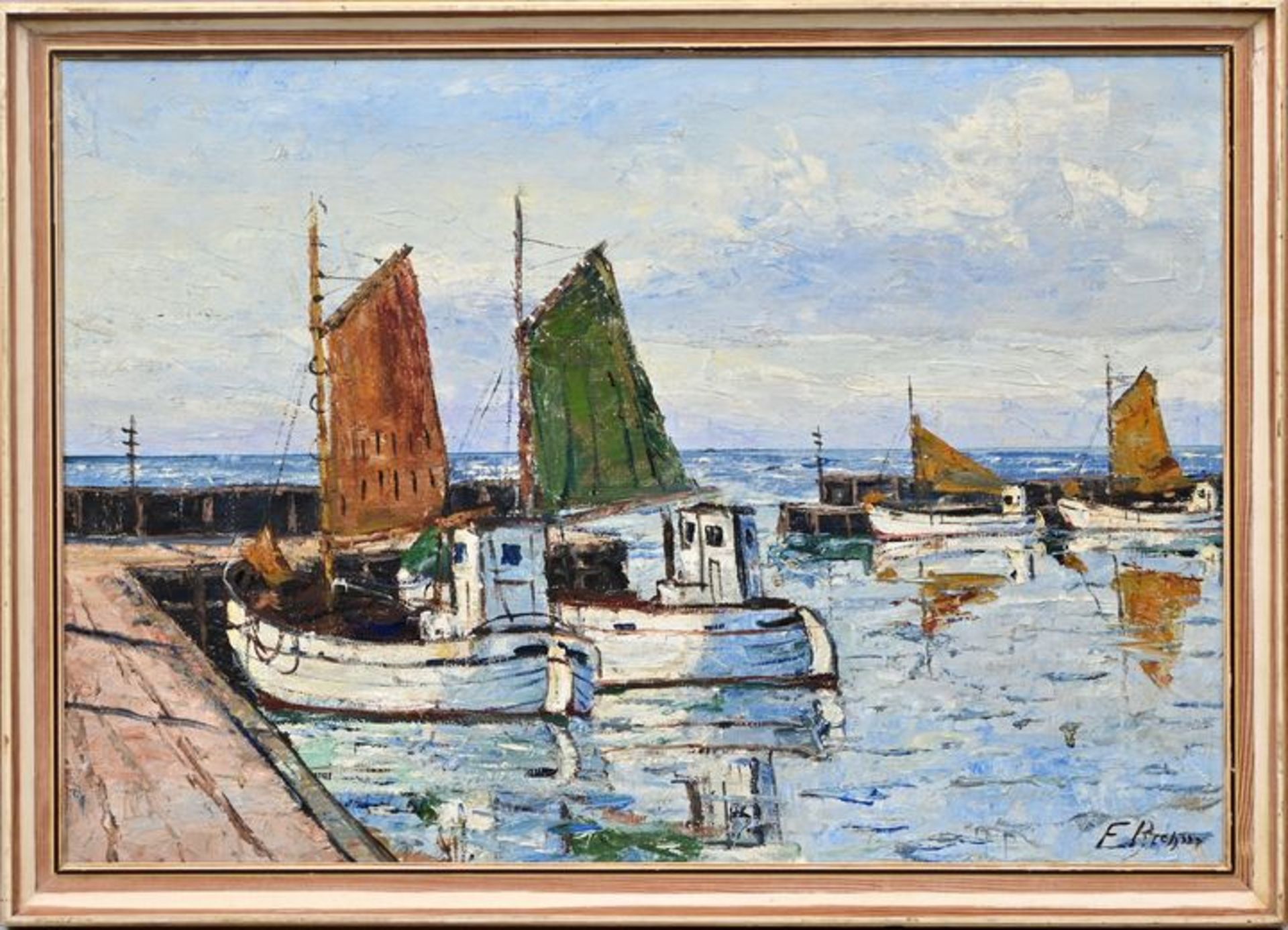 Brehm, Emil Hafenmole mit Segelbooten / painting with boats - Bild 2 aus 5