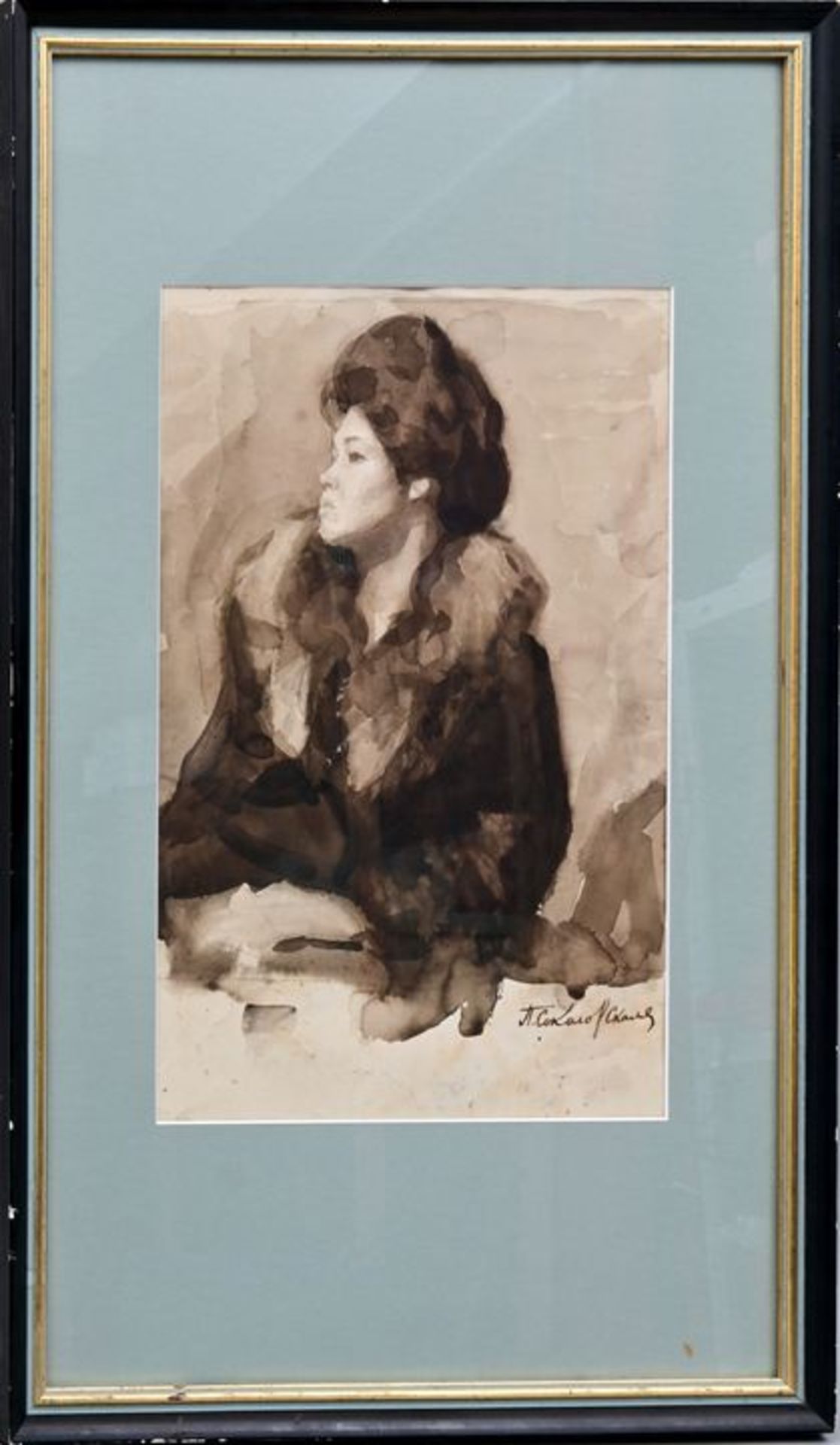 Sokolov-Skalja, Pavel Petrovich Aquarell ''Dame'' Sahalowskaja / water colour - Bild 4 aus 5