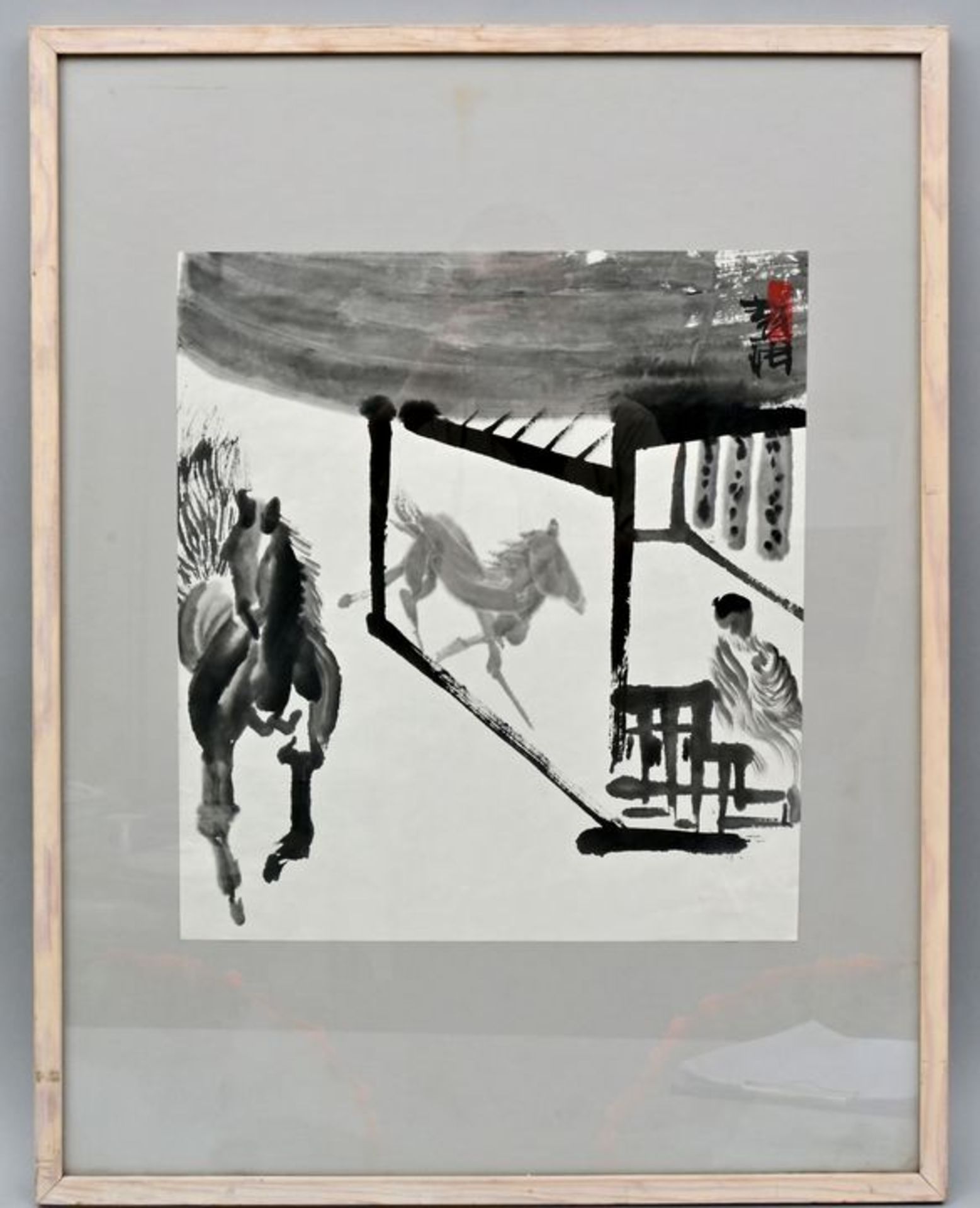 unbekannter chinesischer Künstler, Springende Pferde / unknown, ink wash painting, horses - Bild 3 aus 3