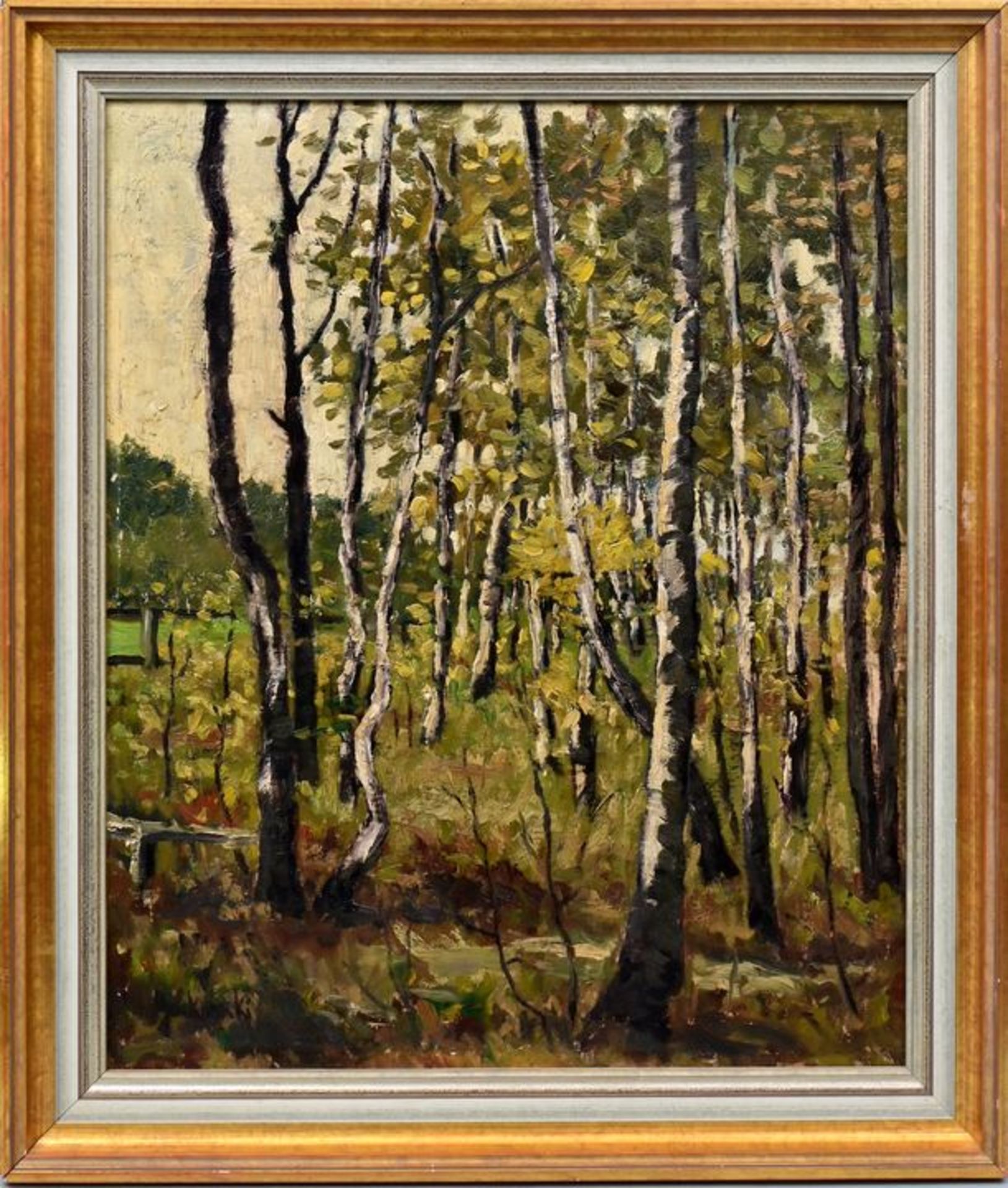 Jackowski Frantz v. (?) Gemälde ''Birken'' / landscape painting - Bild 4 aus 5