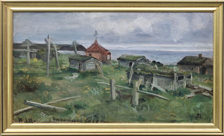 russ. Künstler, Friedhof am Meer / Painting of a cemetery at the coast - Image 4 of 5