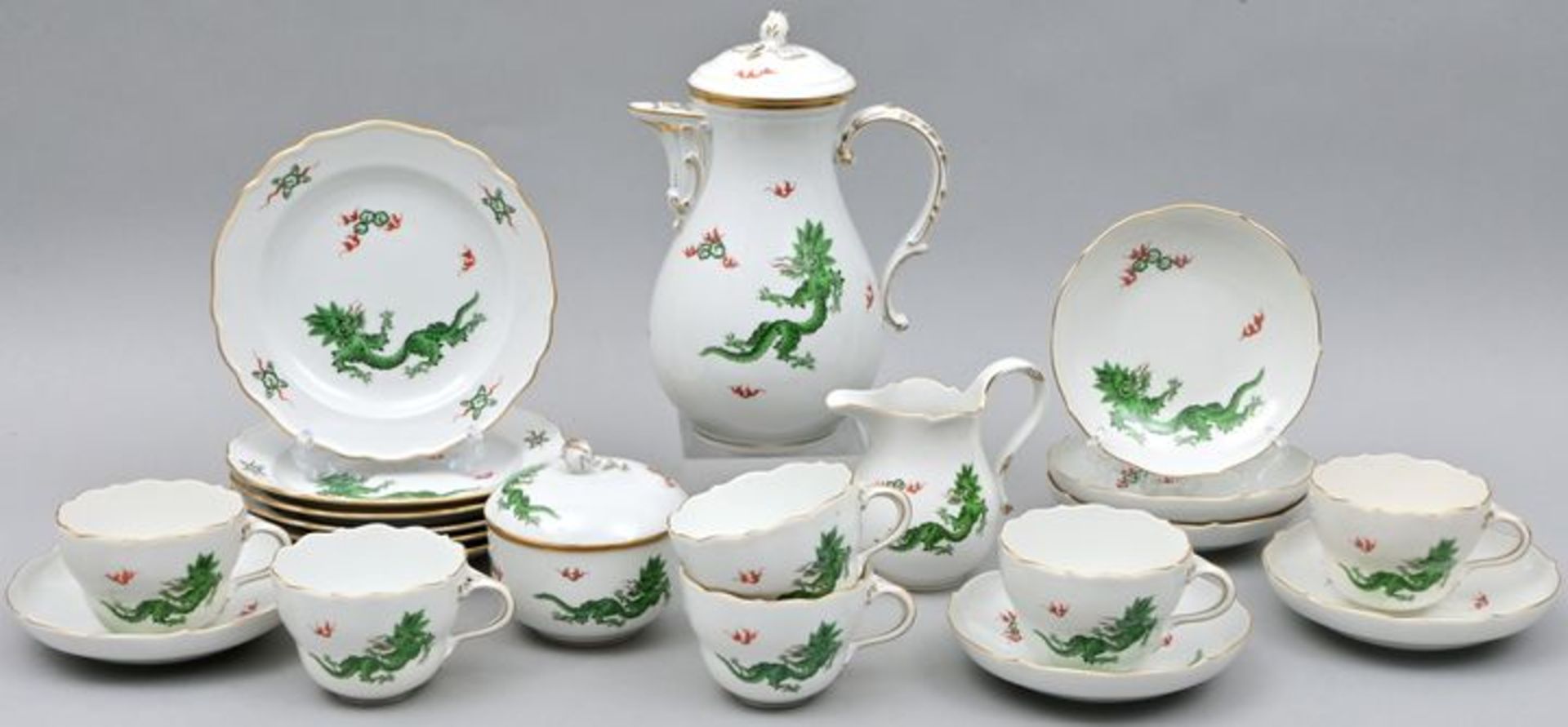 Kaffeeservice, Meissen, grüner Drache / Coffee service, Meissen