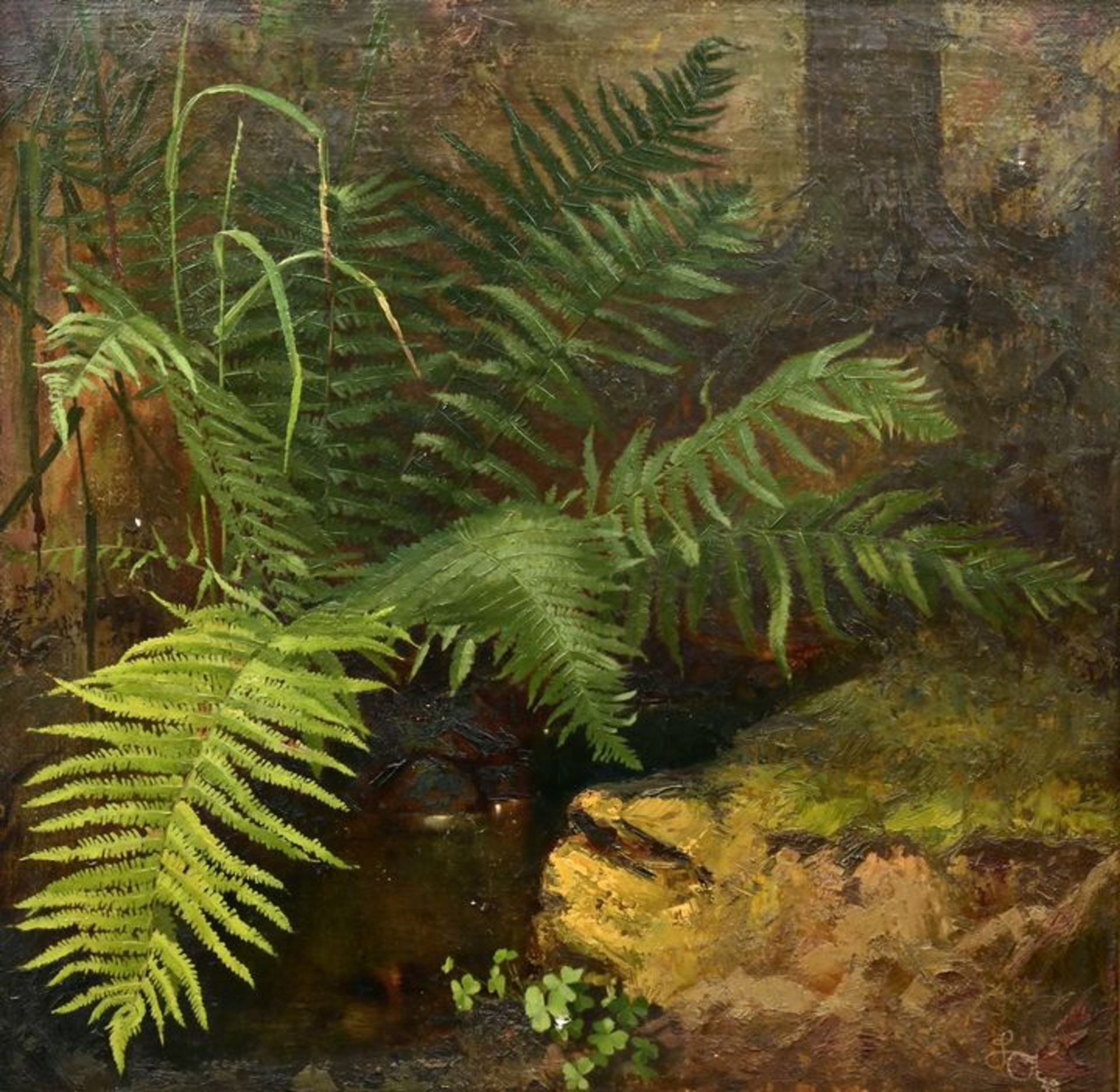 Aschmann, Gemälde / Fern plant at a creek, painting