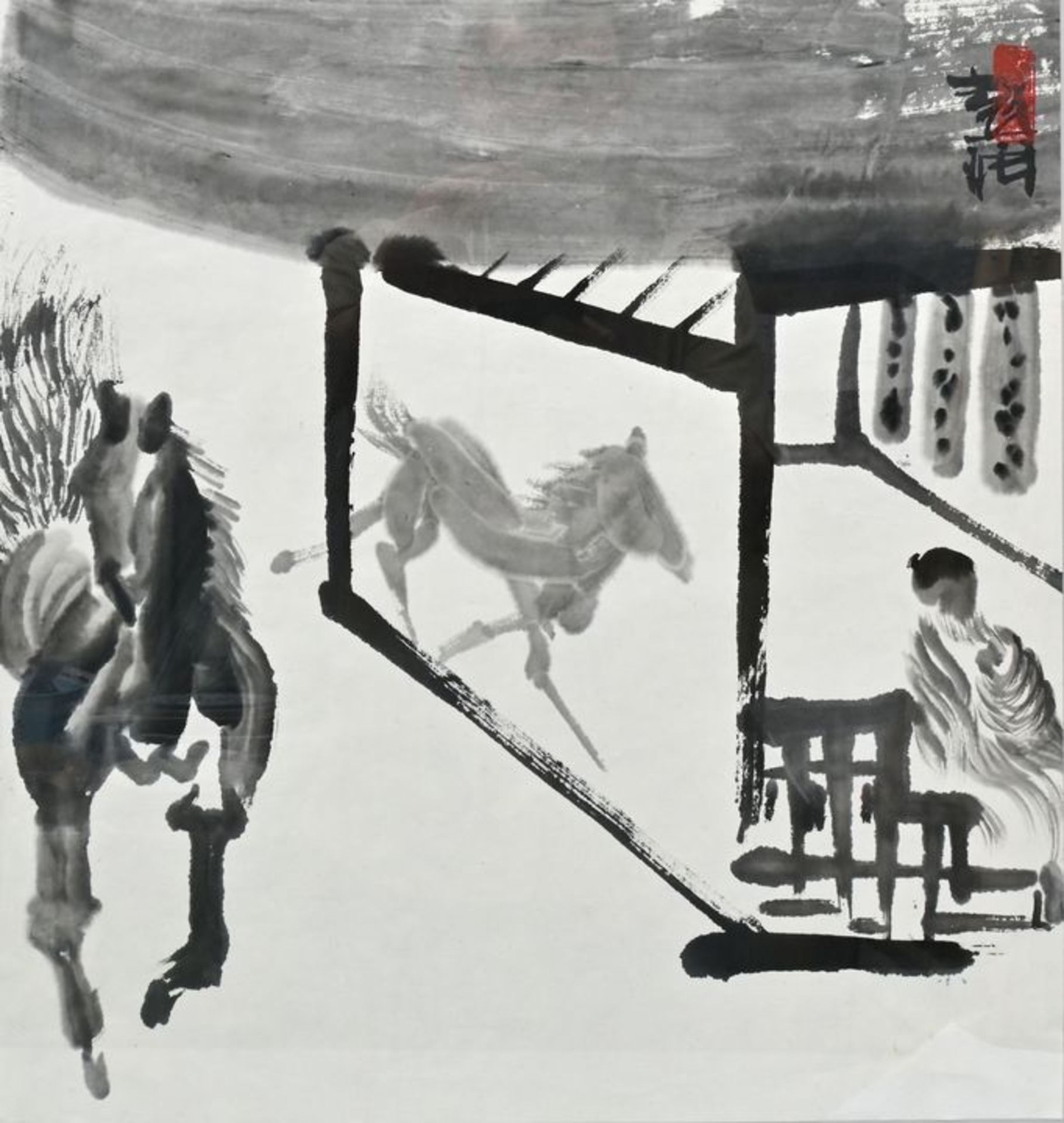 unbekannter chinesischer Künstler, Springende Pferde / unknown, ink wash painting, horses