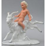 Kind auf Ziegenbock / porcelain figure, putto riding a goat