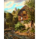 Monogrammist Gemälde, Dorfszene / Romantic village view