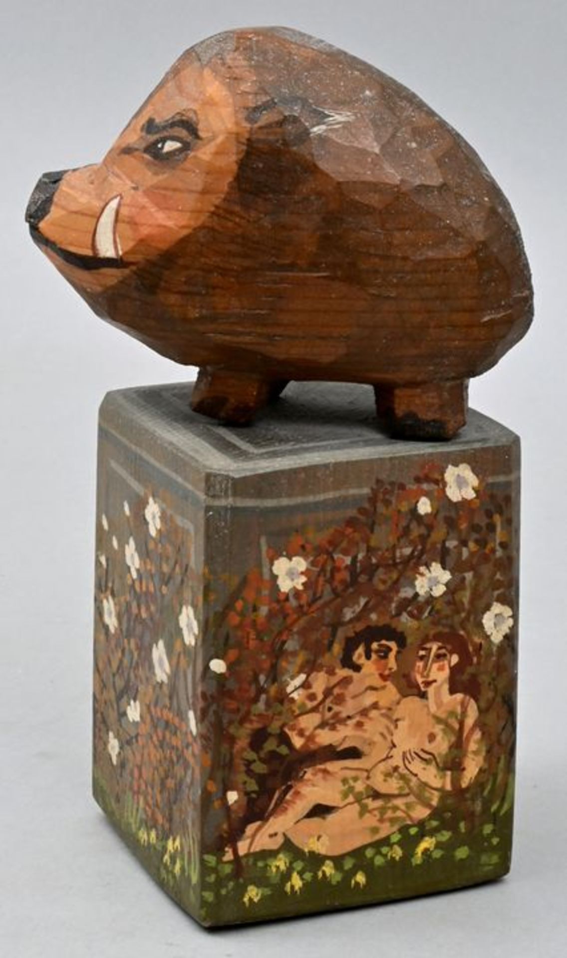 Bräunling, Gottfried, Keiler auf Säule, Holzplastik / wooden sculpture