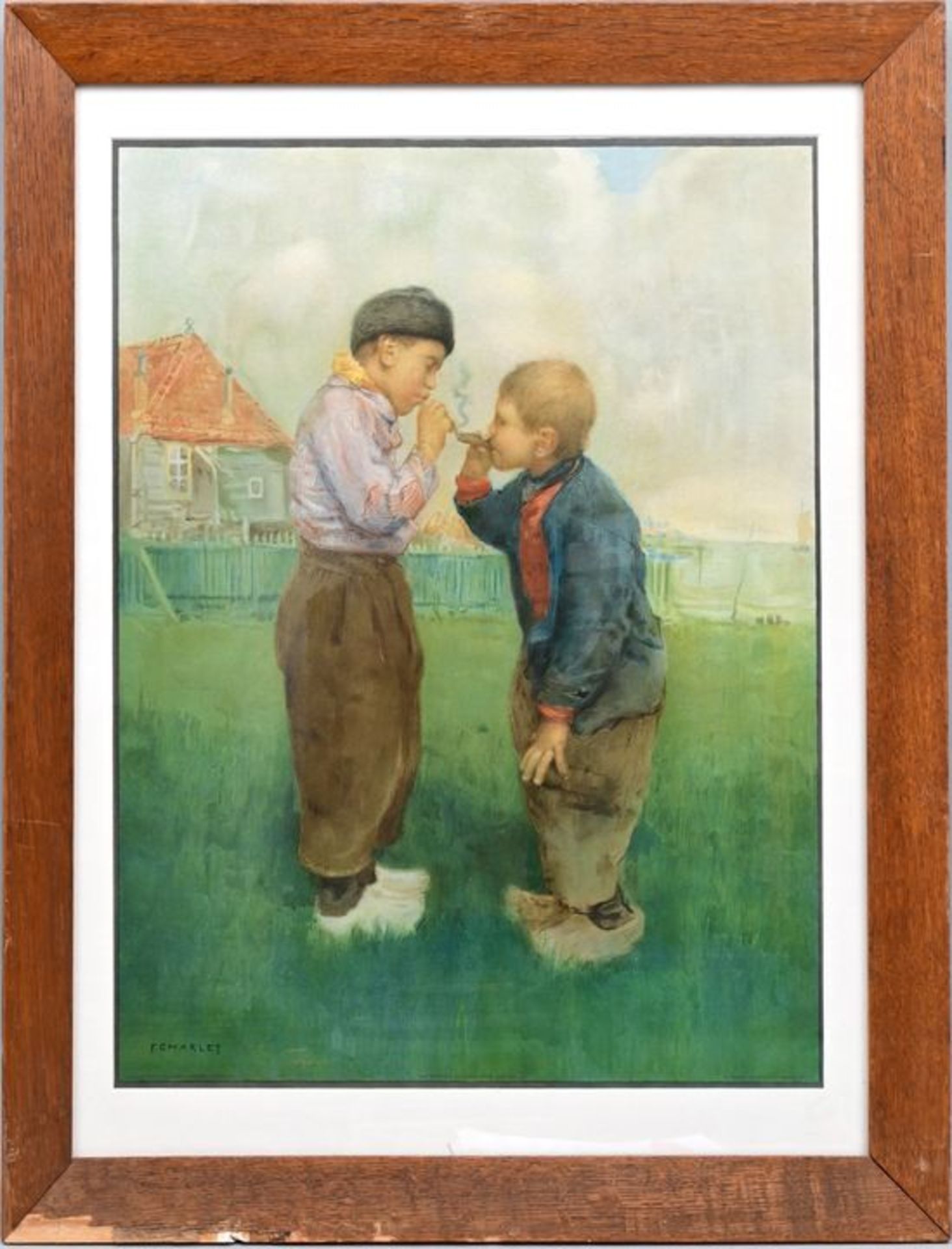 Charlet, Frantz Zwei gerahmte Farblithos ''Holländer'' / Two smoking boys - Bild 7 aus 7