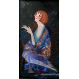 Pastell Rauchende / Pastel drawing of a smoking Lady