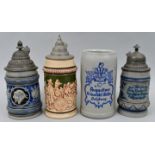 Vier Bierkrüge / Four stoneware steins