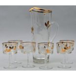 Glaskanne mit sechs Gläsern/ glass pitcher and six glasses