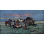 Ferdinand May: Kosakenrast/ resting Cossacks in wide landscape