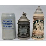 Drei Bierkrüge / Three stoneware steins