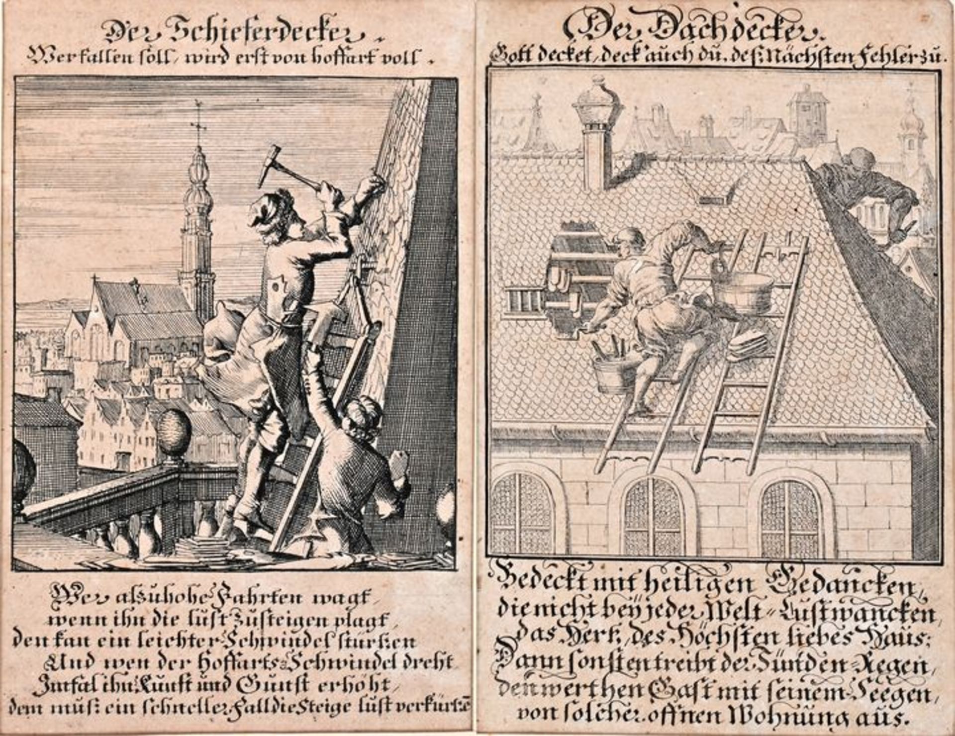 Kupferstiche: Der Dachdecker, Der Schieferdecker / two etchings
