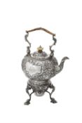 Y An Edwardian silver circular kettle on stand by George Perkins