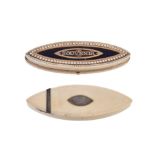 Y An oval ivory, enamel, gilt metal and half pearl toothpick case