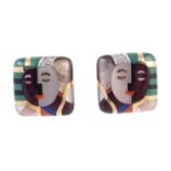 Y A pair of American inlaid hardstone mosaic earrings by Asch Grossbardt