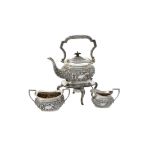 A late Victorian silver oblong baluster four piece tea set