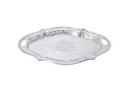 A silver shaped oval tray by Cooper Brothers & Sons Ltd.