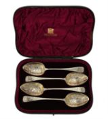 A cased set of four William IV Old English table spoons by Randall Chatterton