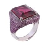 A pink tourmaline and pink sapphire dress ring