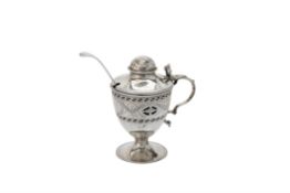 A George III silver urn shaped mustard pot by Richard Crossley